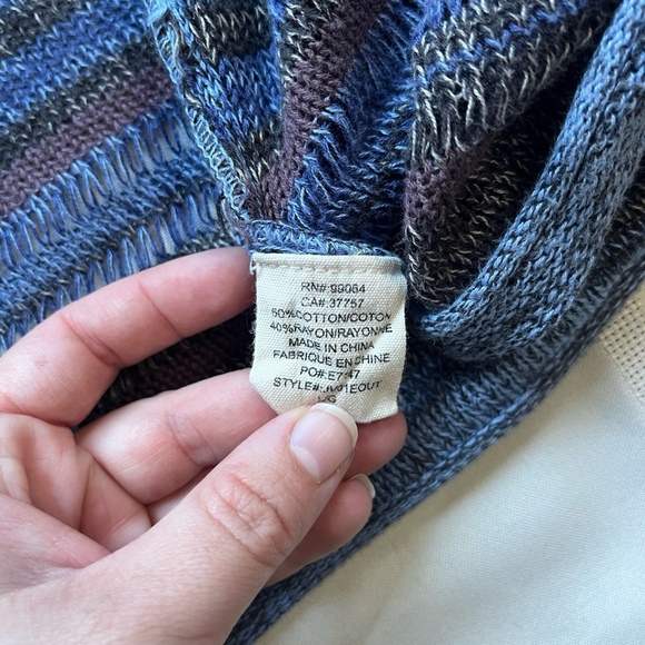 Billabong Boho Blue Orange Open Front Lightweight Sweater Knit Cardigan Large - Picture 6 of 8